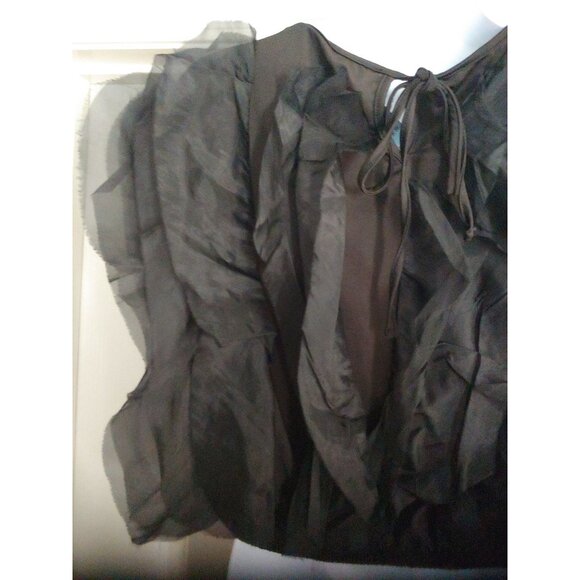 Black Wavy Ruffle Flounce Goth Witchy Mesh Edgy Crop Trendy Rocker Top L Julia - Picture 8 of 11